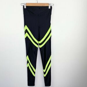 Koral Black Neon Green Step Up High‎ Rise Chevron Leggings Women's Size Small S
